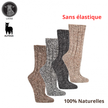Chaussettes 100 % laine ( Laine mouton et Alpaga ) sans élastique