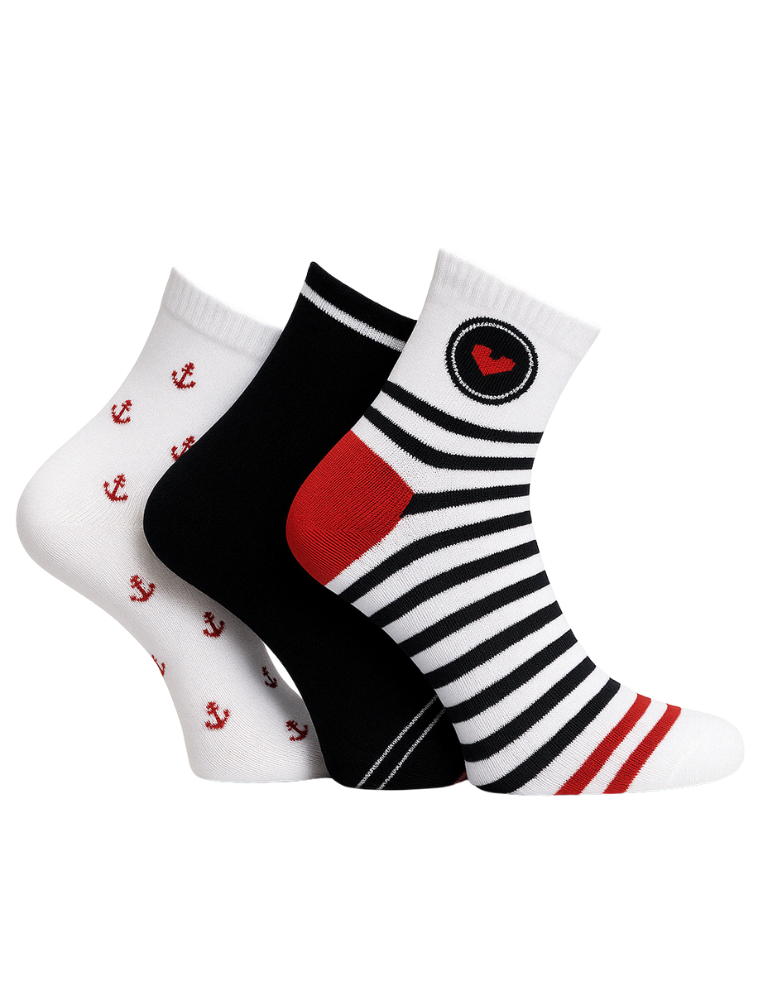 Socquettes en bambou motifs marin - Lot de  3 paires