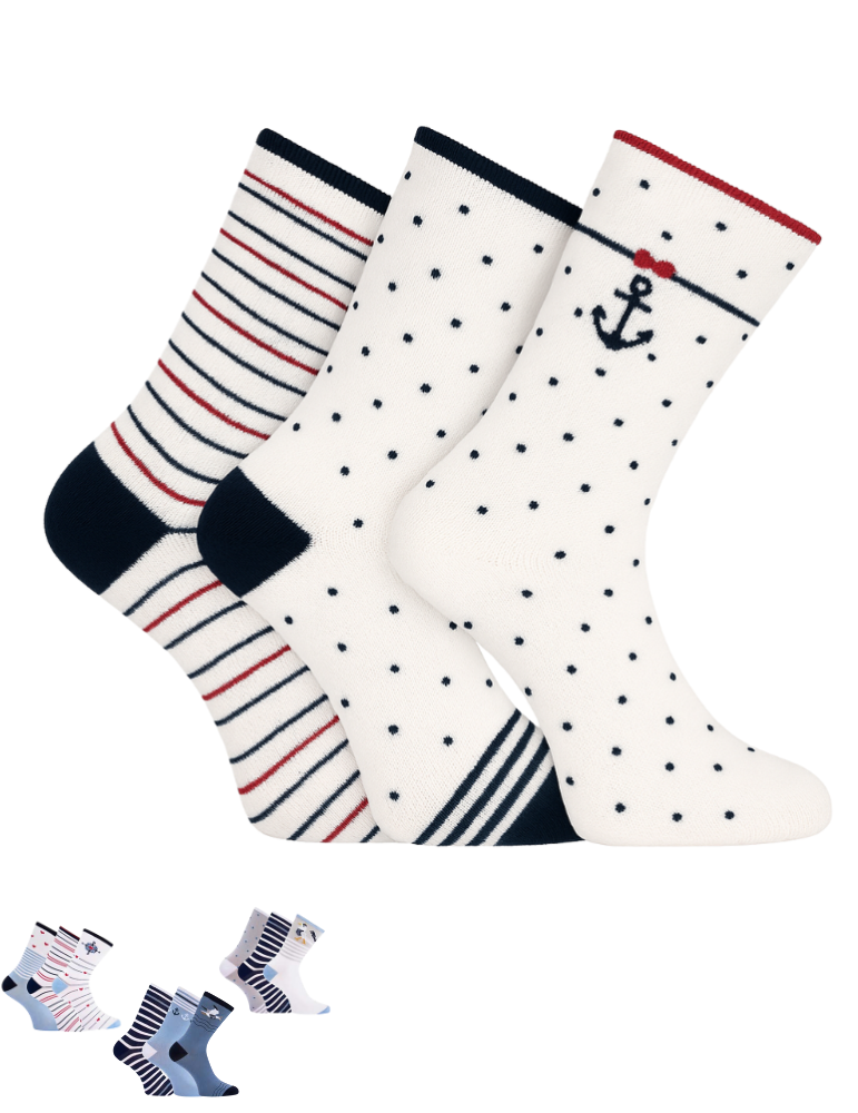 Chaussettes bambou motifs marins - Lot de 3 paires
