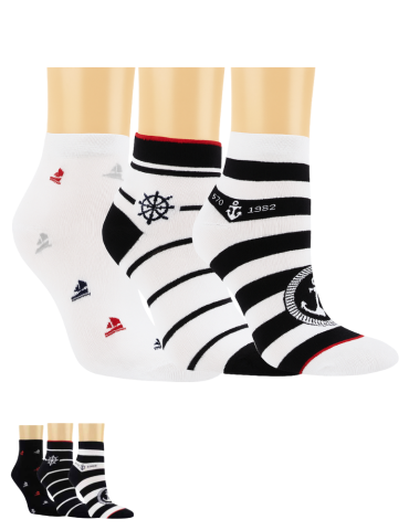 Socquettes en coton motifs marin - Lot de 3 paires