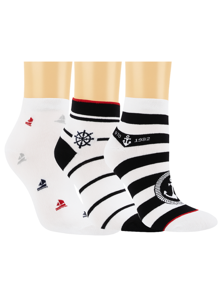 Socquettes en coton motifs marin - Lot de 3 paires