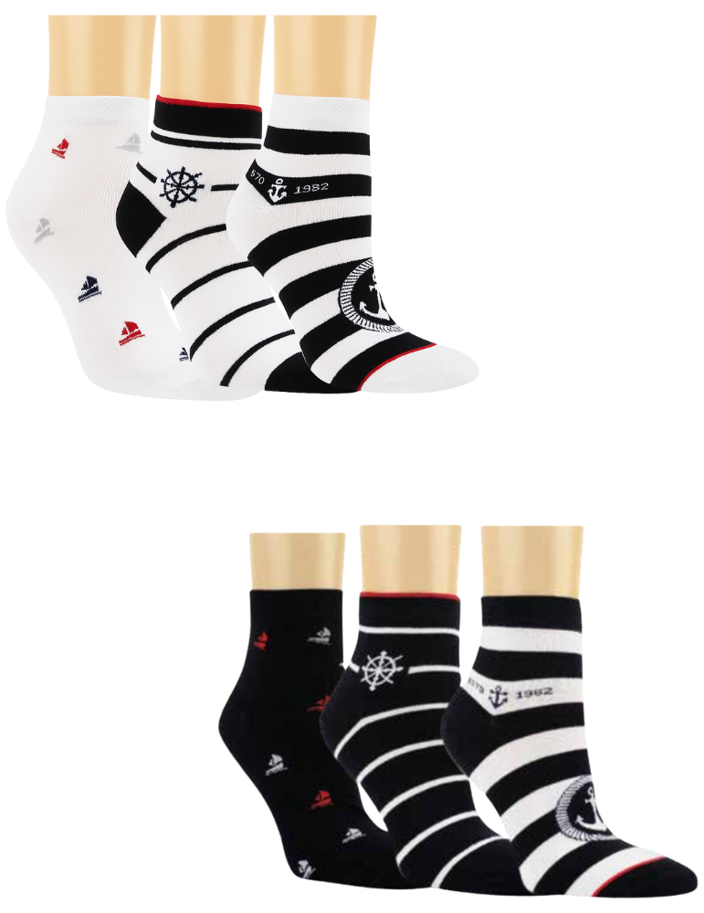 Socquettes en coton motifs marin - Lot de 3 paires