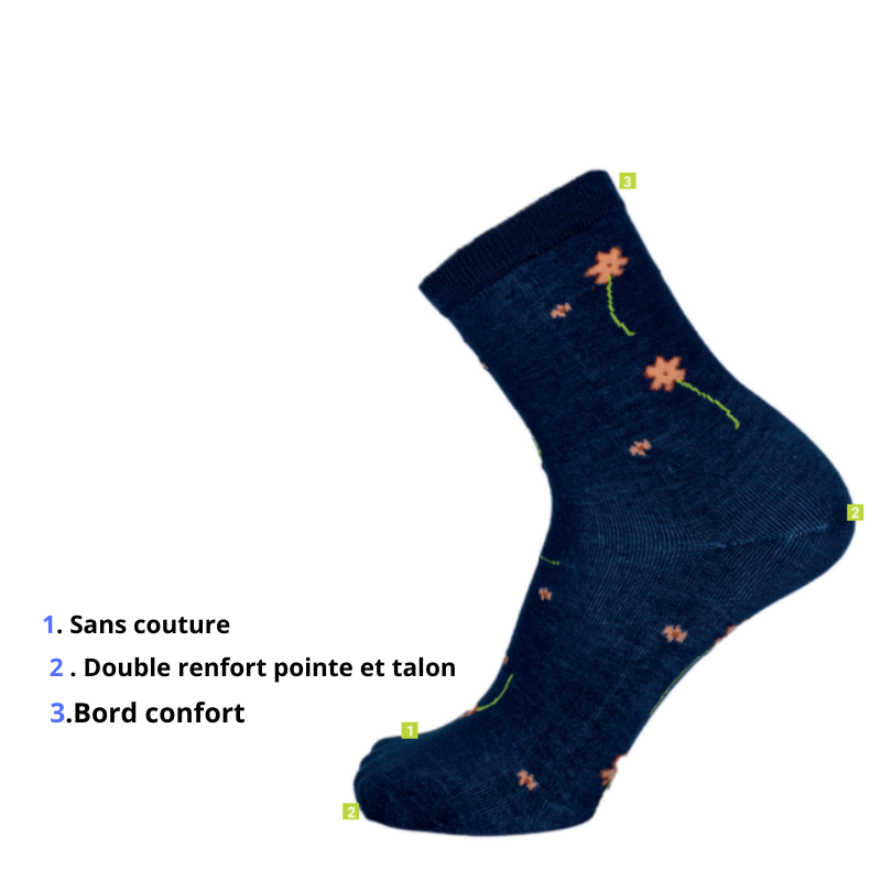 Chaussette femme sans couture viscose de bambou fleurie Dub et Drino, envoi  rapide pas cher